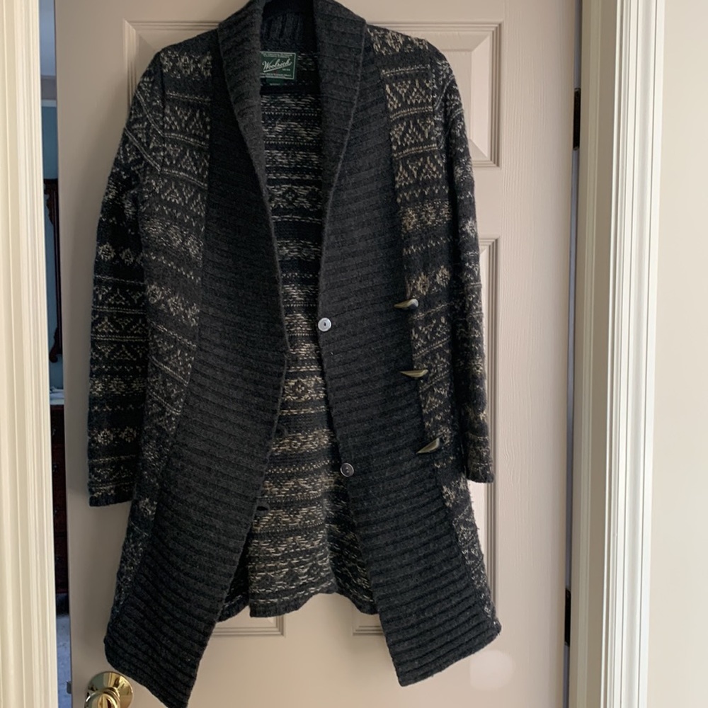 Woolrich Black and Gray Patterned Cardigan